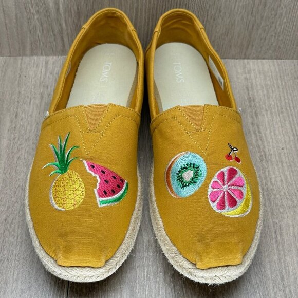 TOMS Shoes Womens 10 Spice Gold Embroidery Fruit Salad Classic Espadrille Yellow - Picture 5 of 12
